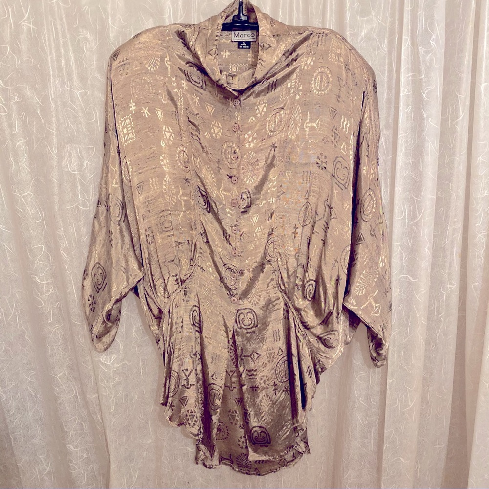 Marco Vintage Rayon Satin Jacquard Button-front tunic